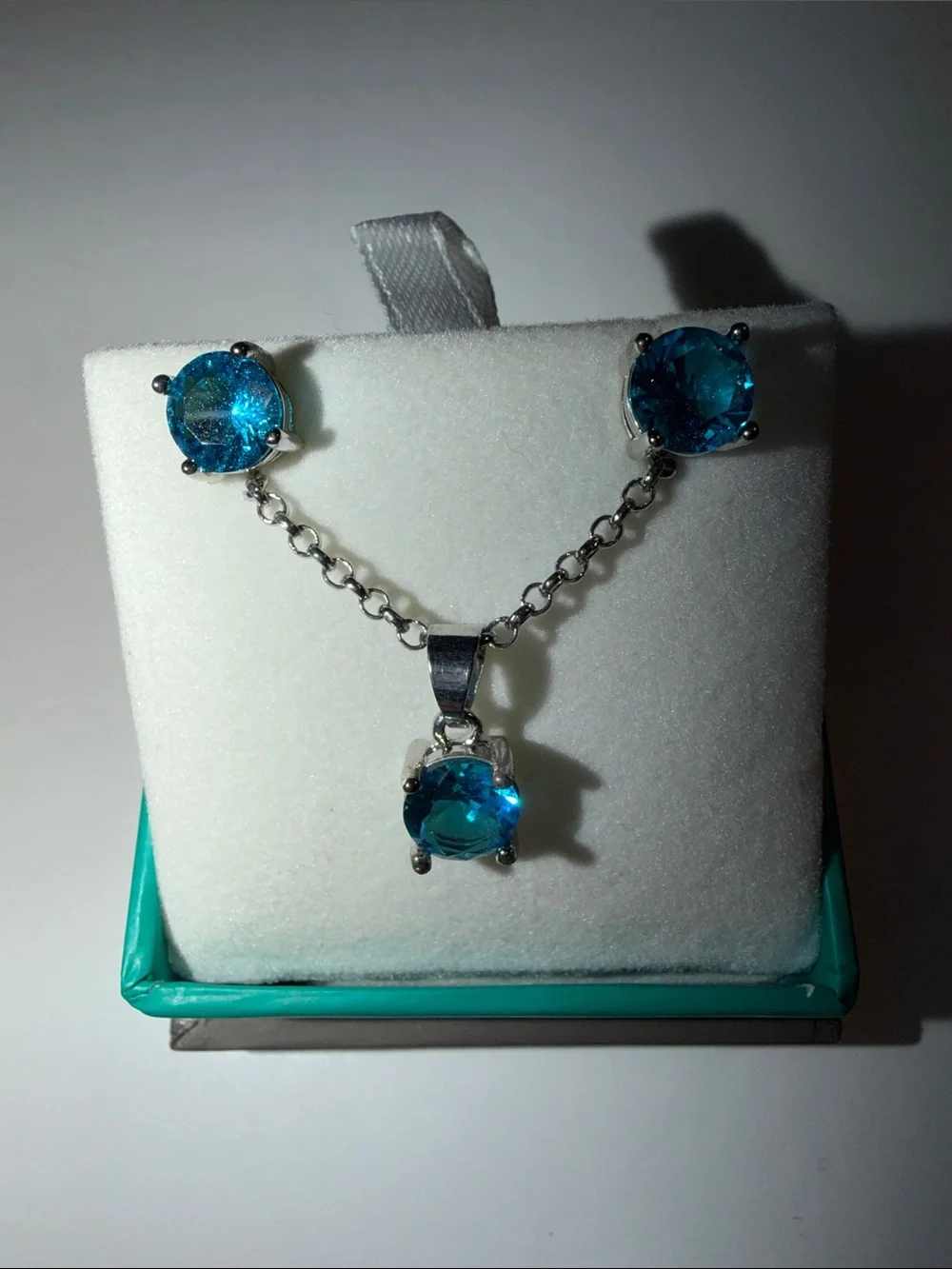 Effy Blue Topaz Gemstone Necklace and Stud Earrings Set with Signature Box